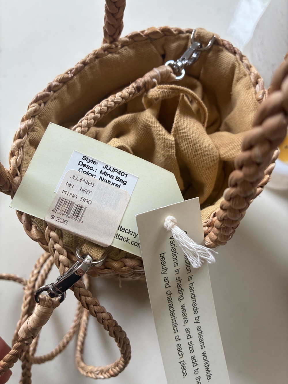 NWT Hat Attack Mina Bag Woven Straw Bucket Bag - Natural Tan - Picture 8 of 9